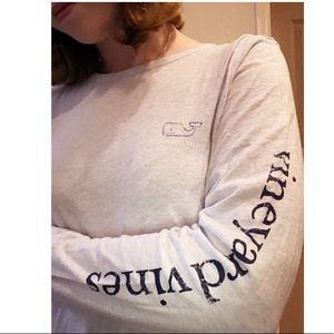 Light  heathered blue, long-sleeve T-shirt.